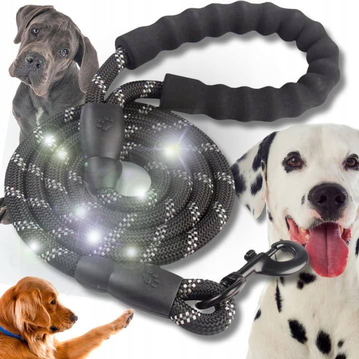 Smycz czarna odblaskowa dla psa