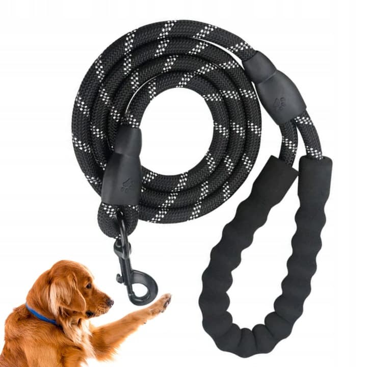 Smycz czarna odblaskowa dla psa