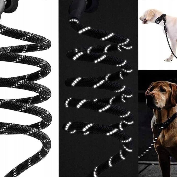 Smycz czarna odblaskowa dla psa