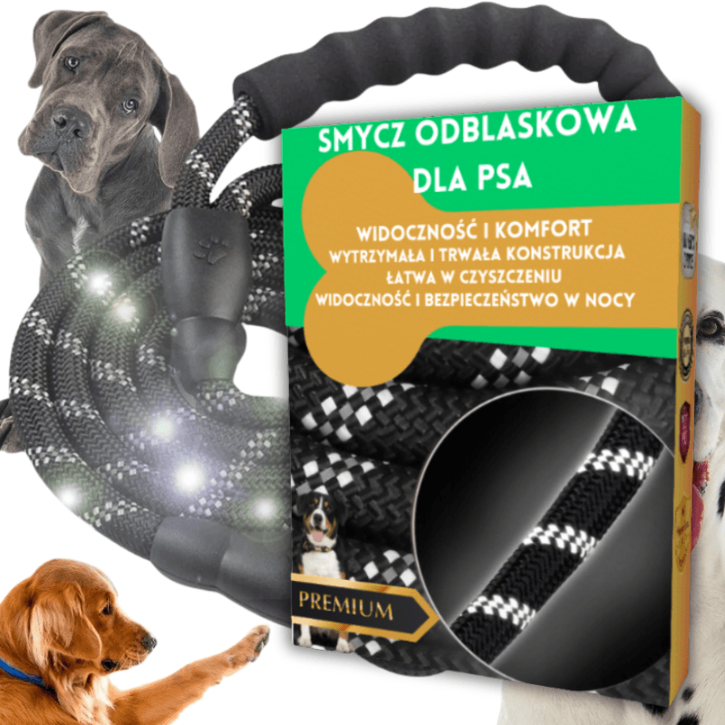 Smycz czarna odblaskowa dla psa